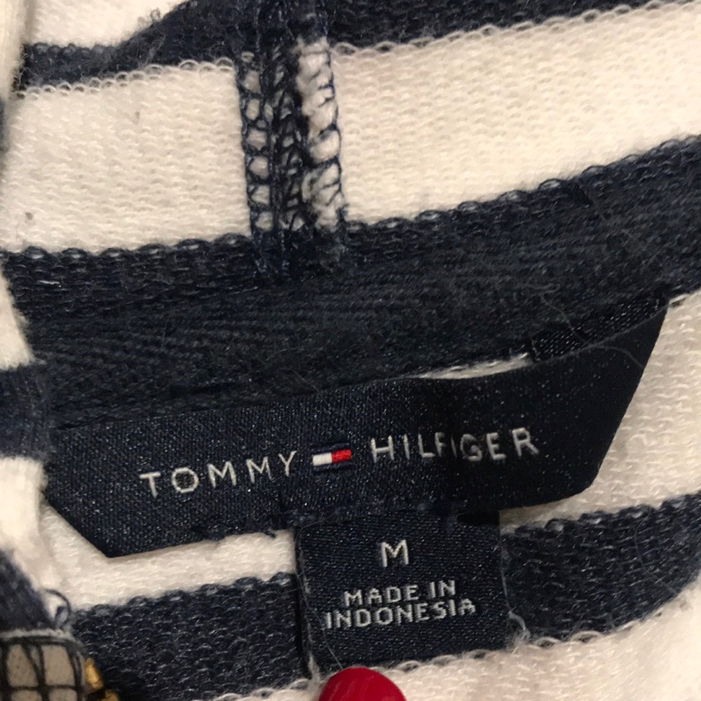 Striped Hooded Zip-Up Sweatshirt - White & Navy